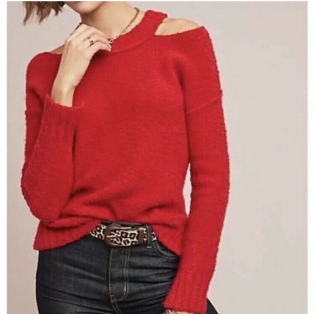 Anthropologie Red Crew Neck Sweater